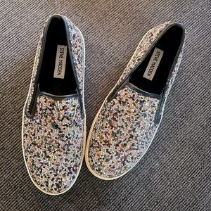 Steve Madden 7.5 Gracious Slip On Shoes Sparkling Multicolored Jewel Rhinestones